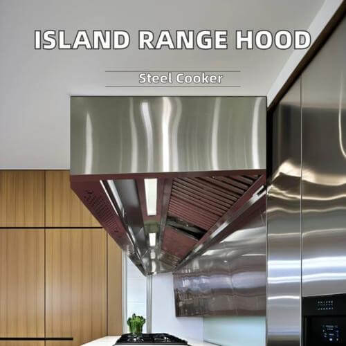 Stainless Steel Island Kitchen Hood with Fan and Ducting