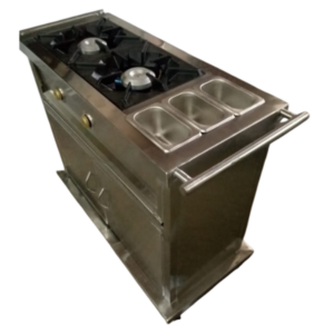 Stainless Steel Trolley with Two Burners and GN Pans