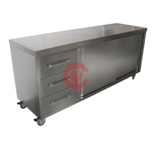 Commercial Stainless Steel Work Table with Drawers & Sliding Door Cabinet