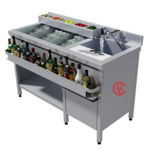 Commercial Stainless Steel Cocktail Station with Ice Bin & Speed Rail
