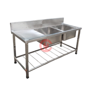 Commercial Stainless Steel Double Bowl Sink with Drainboard