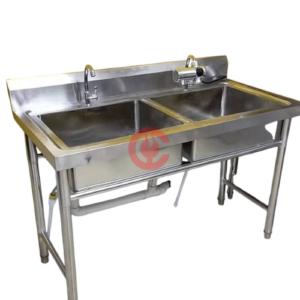 Commercial Stainless Steel Double Bowl Sink with Dual Taps