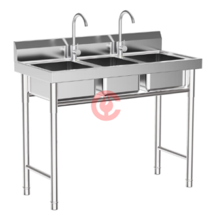 Commercial Stainless Steel Triple Bowl Sink with Dual Taps