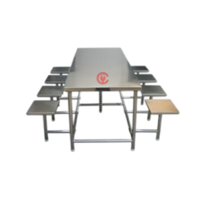 Commercial Stainless Steel Dining Table with Attached Square Stools